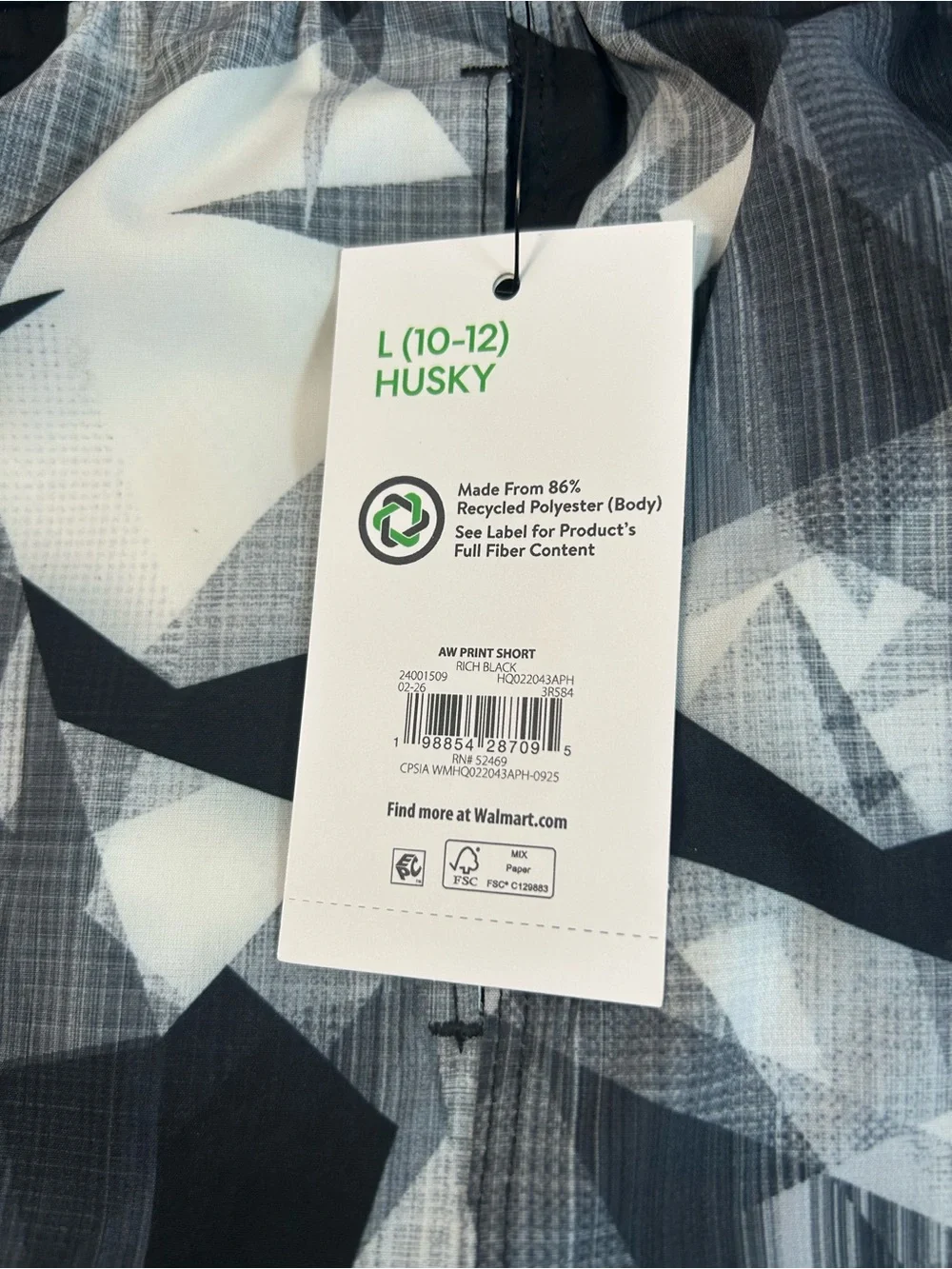 Athletic Works Black & White Geometric Printed Performance Shorts L(10-12)